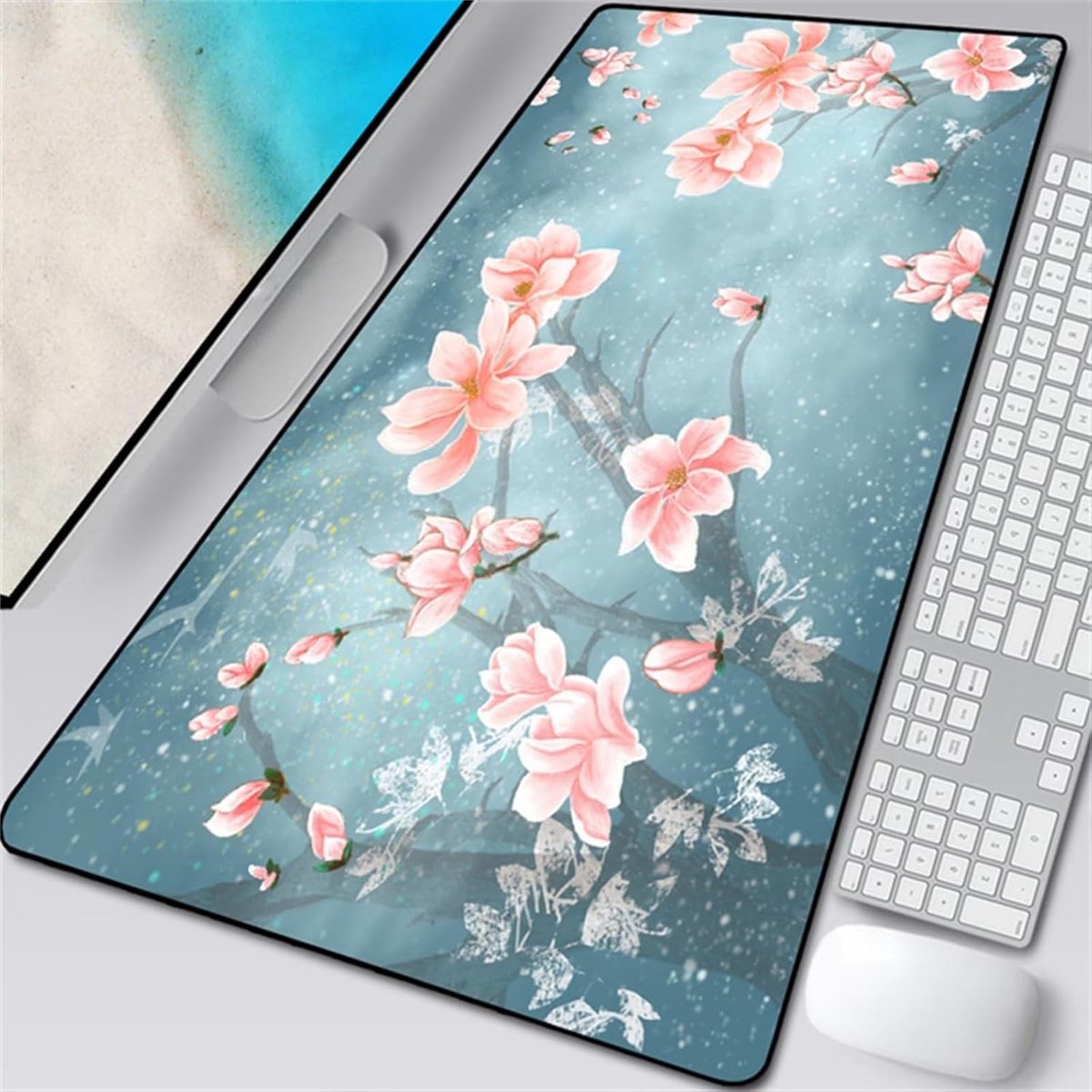 Extra Grote Roze Bloemen Bureauonderlegger XL - Anti-slip Gaming & Werk Muismat 80x40 cm