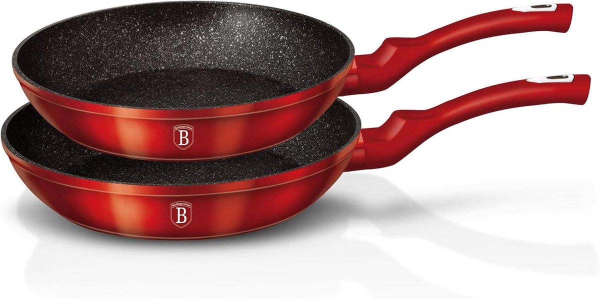Set van 2 Rode Koekenpannen 22 en 26 cm Gietaluminium Inclusief Inductie Geschikt