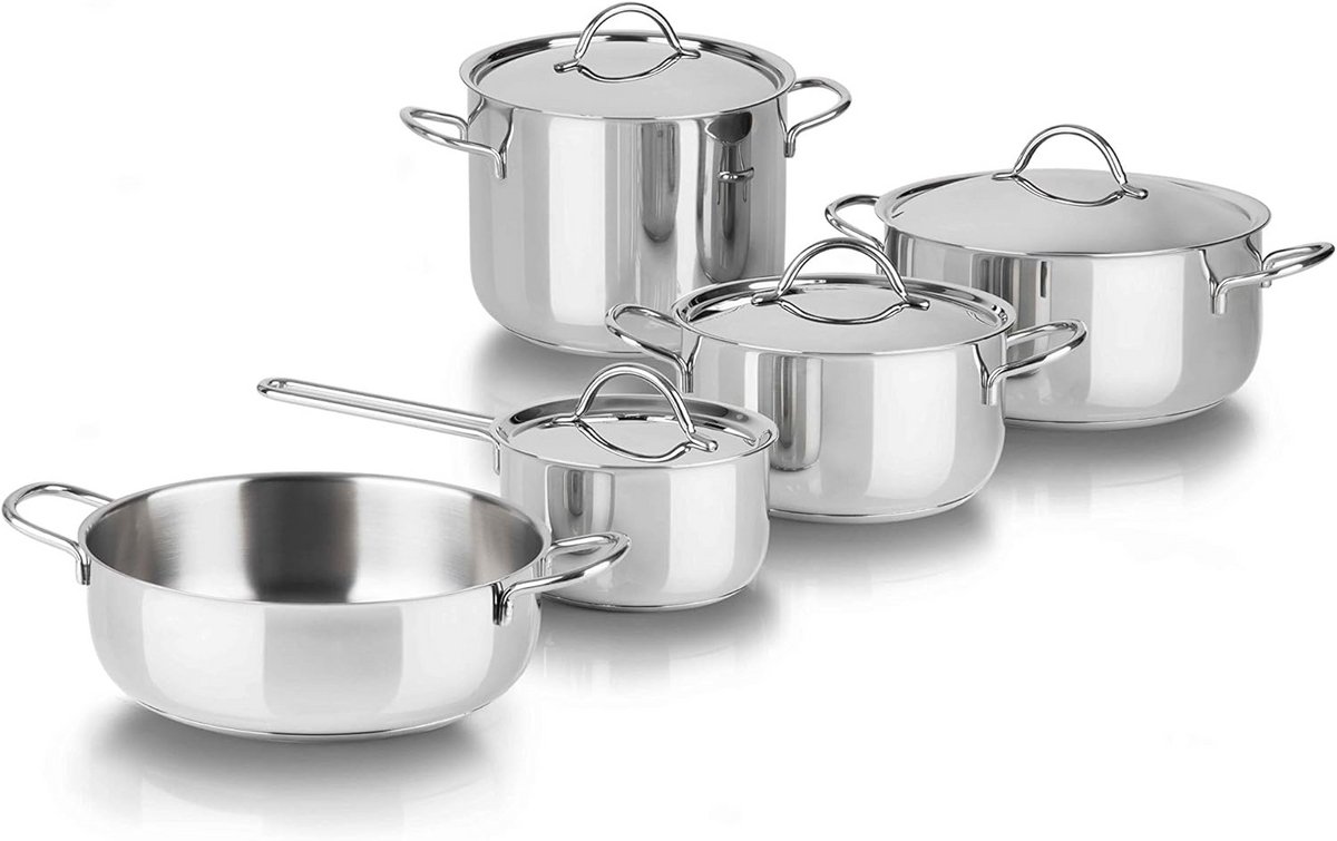 9-delige RVS Pannenset - Set Kookgerei Roestvrij Staal Inox