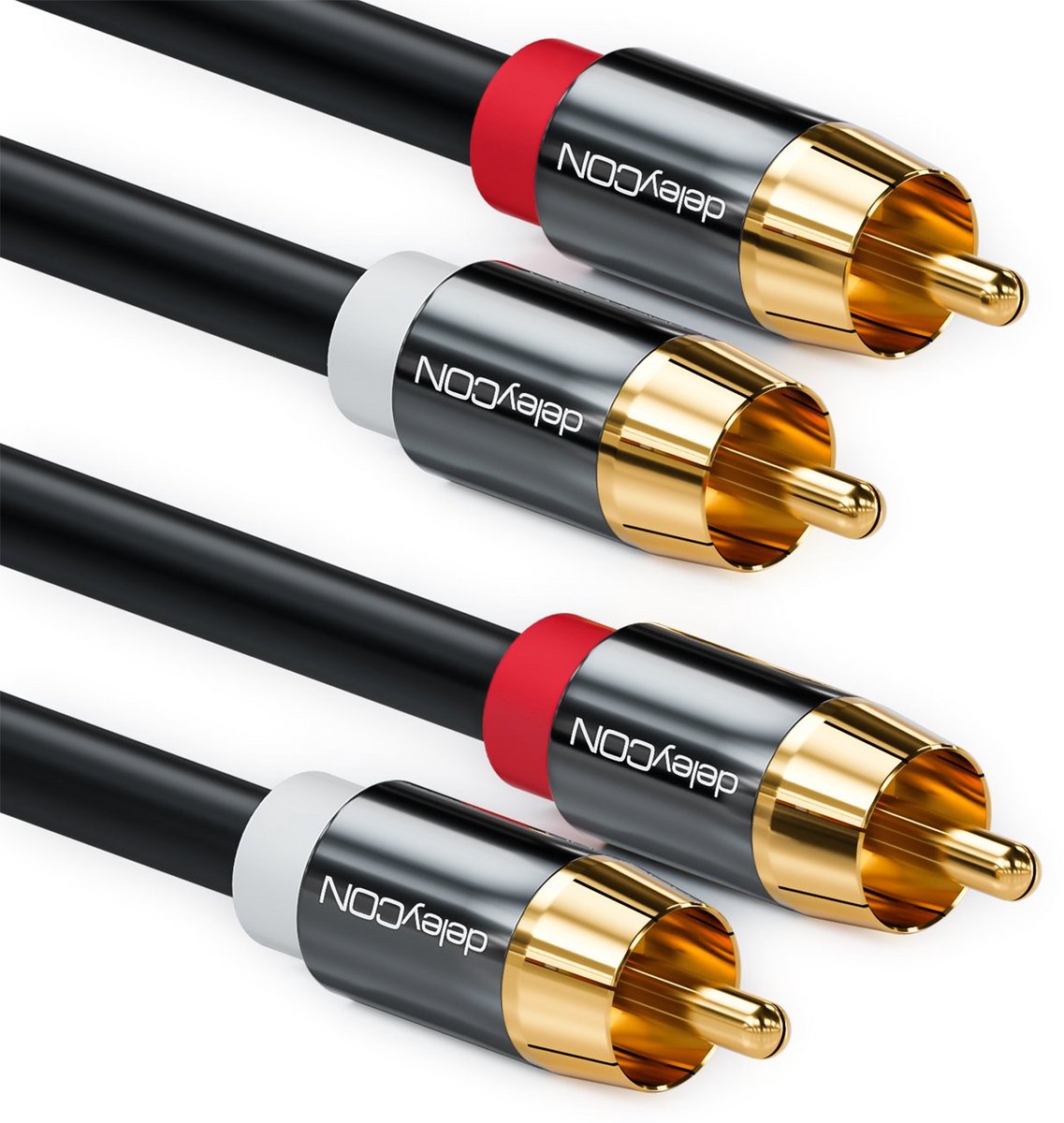 5m Cinch-Kabel Stereo Audio RCA-kabel 2x RCA-stekker naar 2x RCA-stekker voor HiFi-Systeem Thuisbioscoop Blu-Ray-Speler Zwart