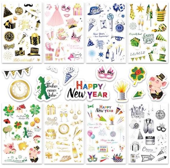 DPKOW 24 vellen nieuwjaar stickerset geluksbrenger oudejaarsavond ...