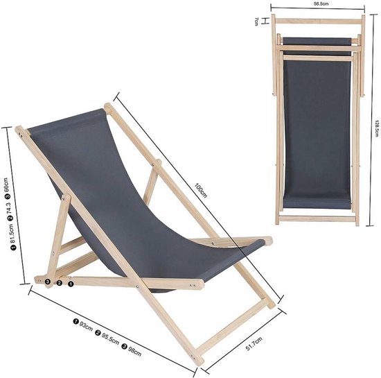 Inklapbare Houten Strandstoel - Vouwstoel, Campingstoel en Zonnebed - Draagbaar en Verstelbaar - Voor Tuin, Terras en Strand — afbeelding 3