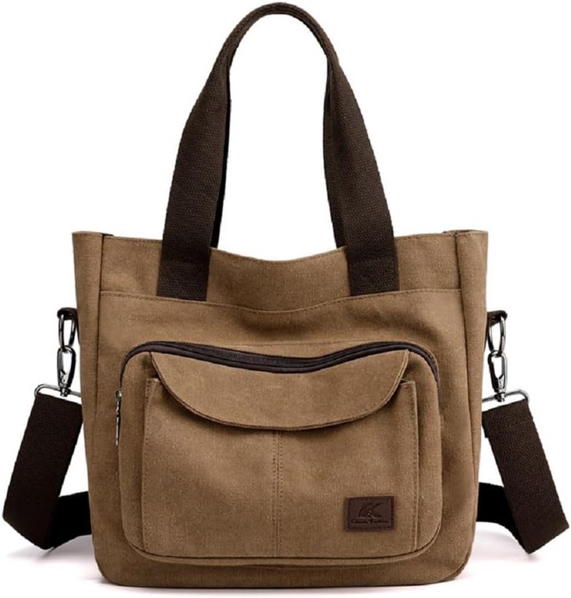 Dames Tote Purse Canvas Schoudertas met Multi-Zakken