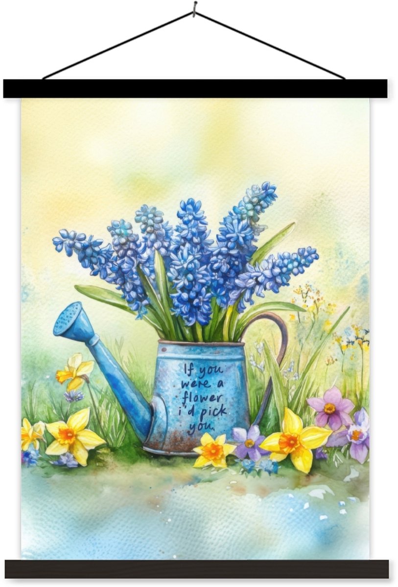 Posterhanger incl. Poster 90x120 cm - Schoolplaat - Lavendelbloemen - Quote - Gieter - Tex
