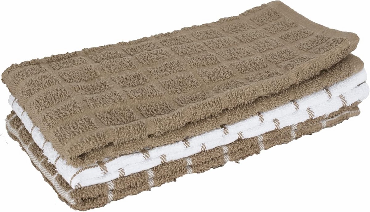3-Pack Katoenen Keukenhanddoeken Mokkabruin Hoog Absorberend