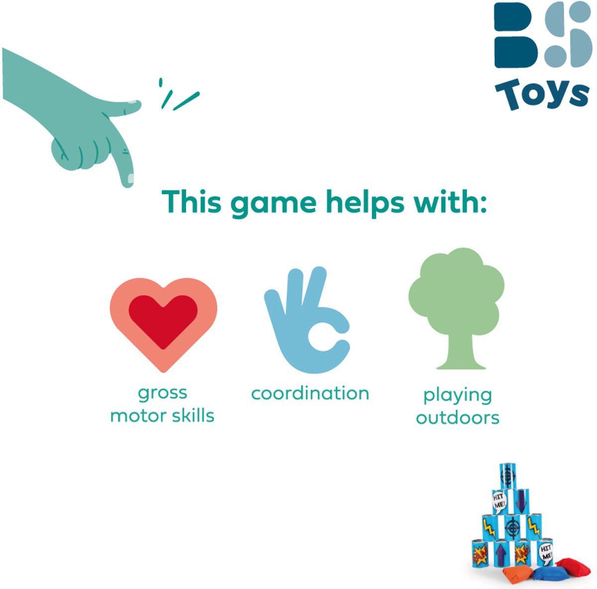 BS Toys Blikgooien Werpspel - Pittenzak Gooien - Kinderspeelgoed vanaf 3 Jaar - Buitenspeelgoed - 10 Blikken - Blauw - Spelletjes voor kinderen - Buiten speelgoed - Buitenspel - Buiten Spellen - Tuin Speelgoed - Cadeau kind — afbeelding 9