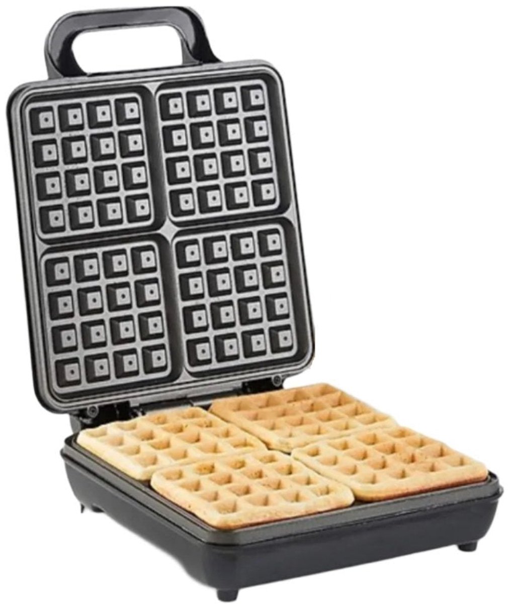 Royal Swiss® Wafelijzer – Elektrische Waffle Maker 1200W – 4 Wafels Tegelijk – PFAS-vrije Anti-aanbaklaag – Cool Touch Handvat