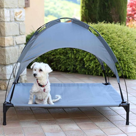 PawHut Erhöhtes Hundebett mit Baldachin, Haustierbett, Outdoor Hundeliege mit Dach, Atmungsaktiv, für kleine und mittelgroße Hunde Hellgrau Oxford 76 PawHut Erhöhtes Hundebett mit Baldachin, Haustierbett, Outdoor Hundeliege mit Dach, Atmungsaktiv, für kleine und mittelgroße Hunde Hellgrau Oxford 76