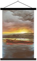 Porte-affiche avec affiche - Affiche scolaire - Bateau - Mer - Soleil - 40x60 cm - Lattes noires