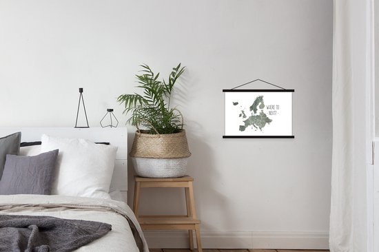 Carte de l'Europe à l'aquarelle grise avec la citation Où aller ensuite? 60x40 cm