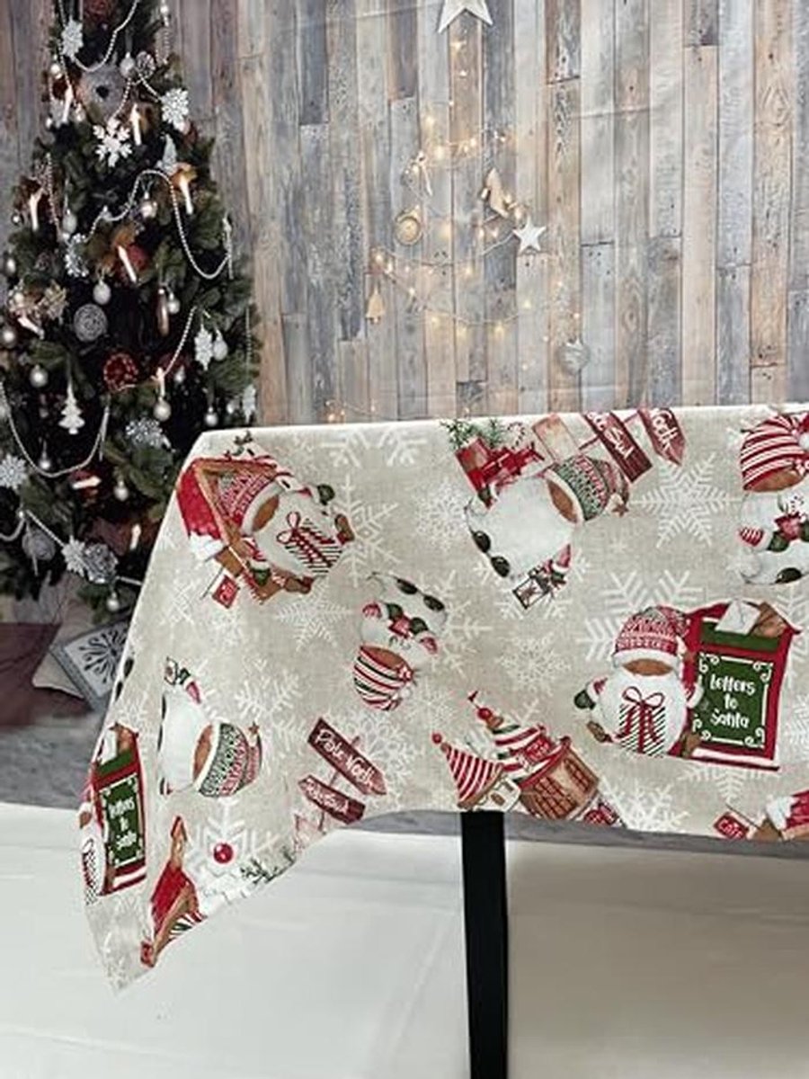 Kersttafelkleed met elfen en dwergen - 130 x 130 cm