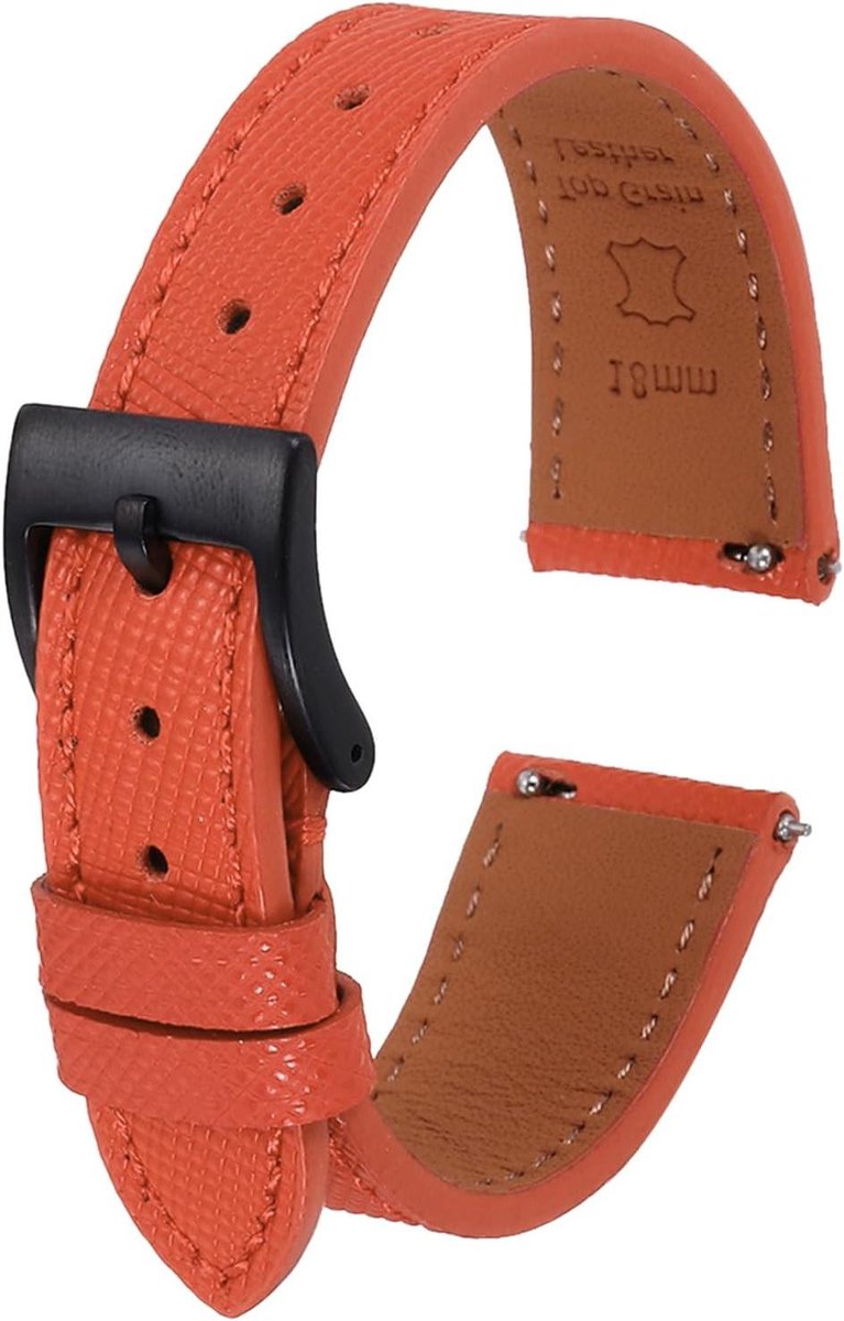 All4You - Echt leren horlogebandje 19 mm snelwissel reservearmband zwart gesp oranje