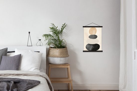Posterhanger incl. Poster 40x53 cm - Schoolplaat - Japandi - Wabi sabi - Beige - Textielposter - Zwarte latten