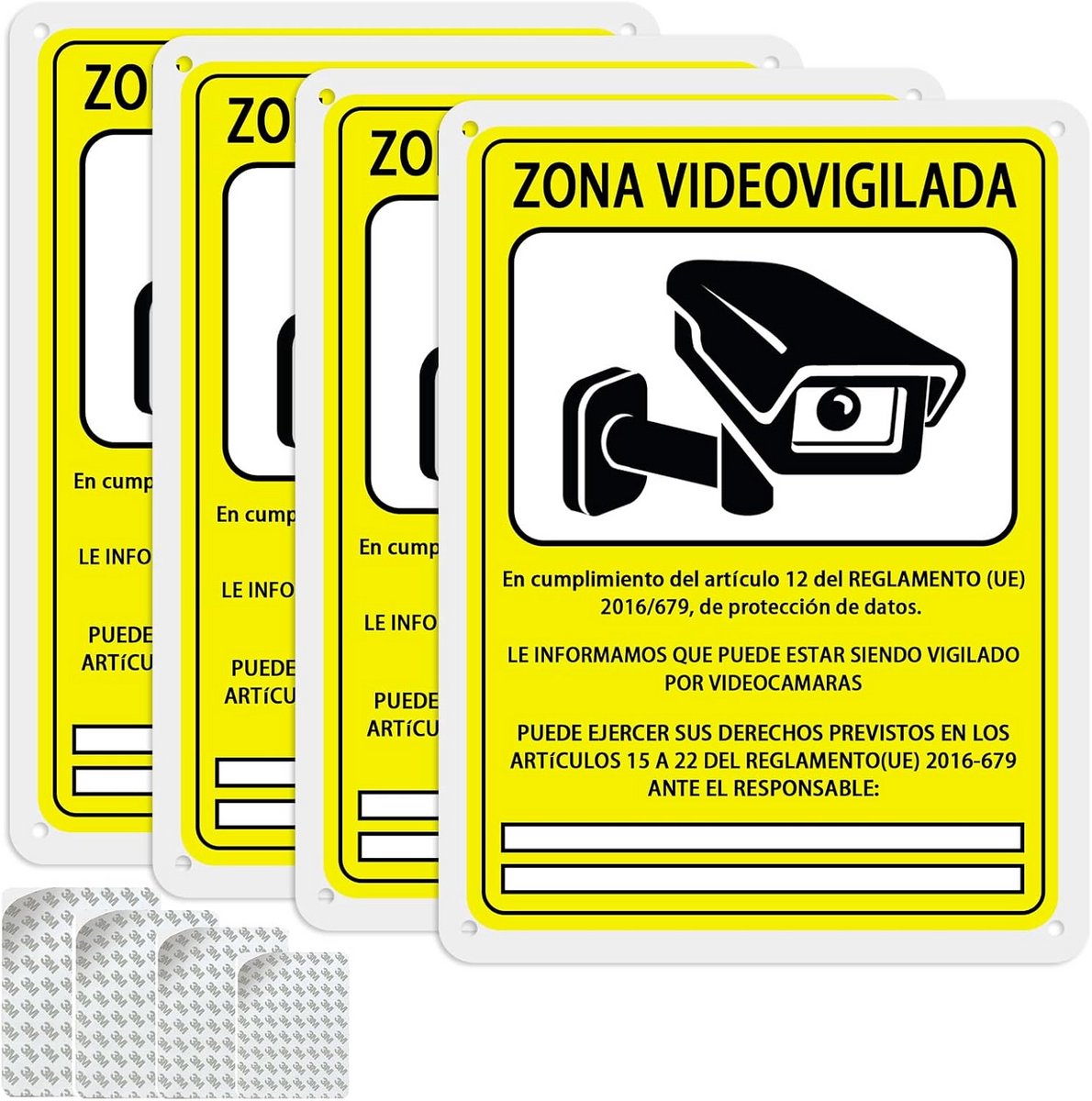 Waarschuwingsbord videobewaking 15 x 20 cm - Geschikt voor binnen en buiten - 4 stuks
