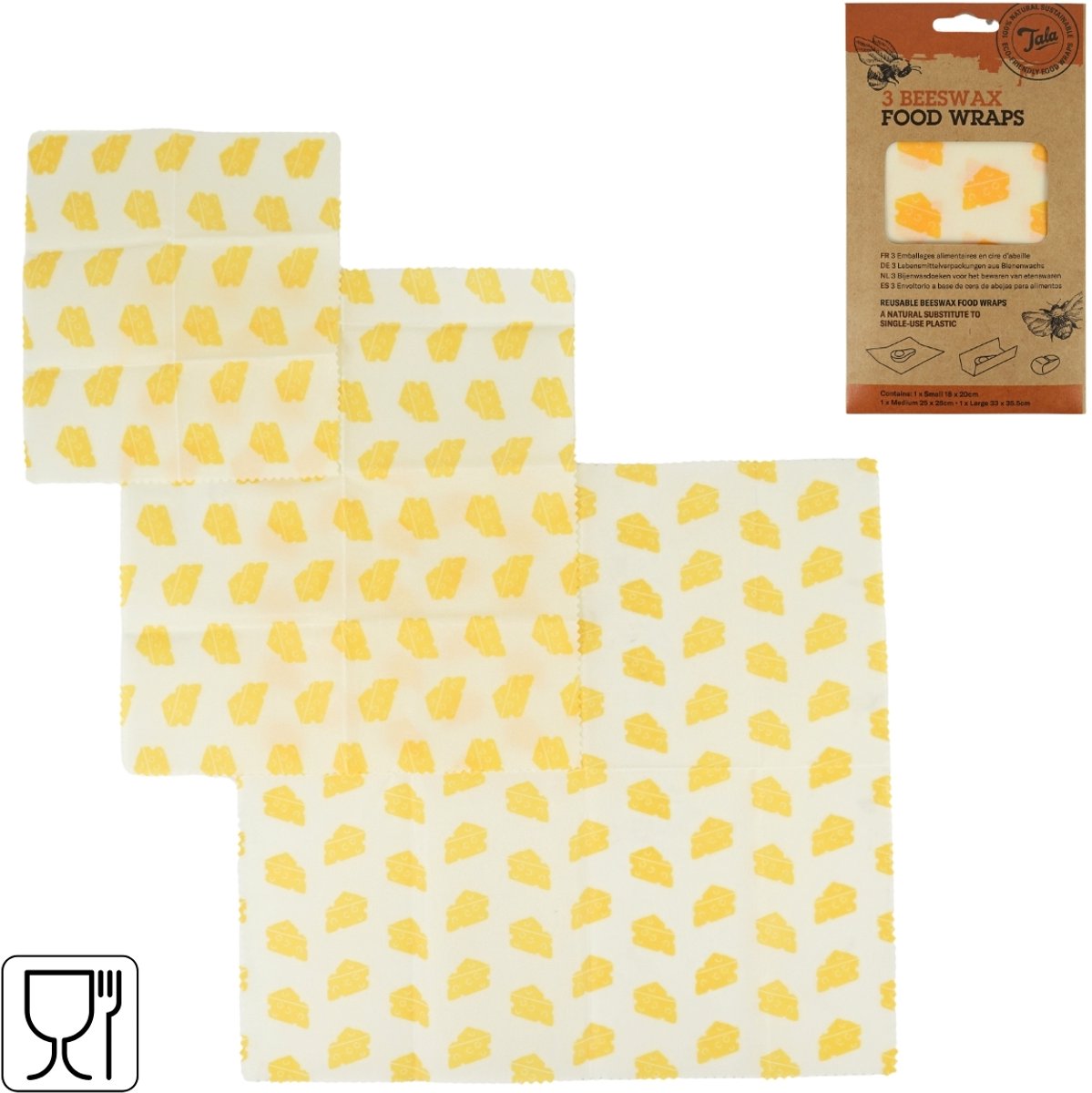 Bijenwas Wrap, Set van 3 Stuks, Cheese - Tala