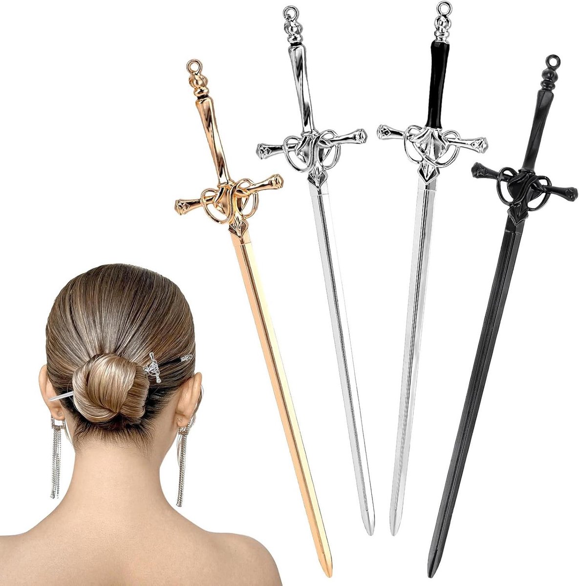 VVGoods - Set van 4 stuks antieke zwaardvormige haarspelden haaraccessoires voor dames