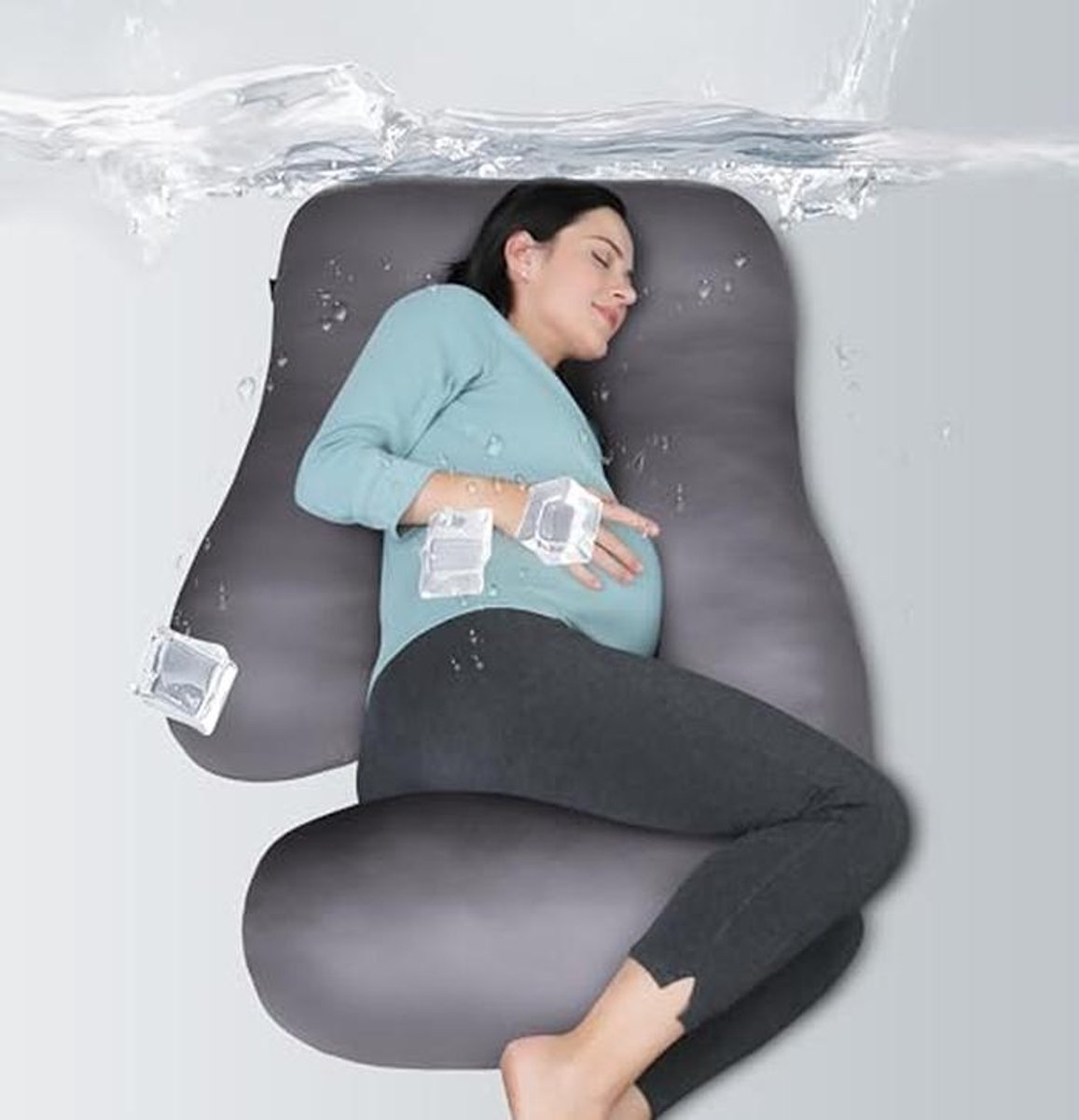 U-vormig zwangerschapskussen voor optimaal slaapcomfort - 137 cm - Ondersteuning voor rug, benen, buik en heupen - Donkergrijs met koelhoes