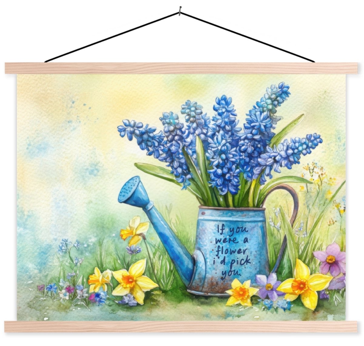 Posterhanger incl. Poster 40x30 cm - Schoolplaat - Lavendelbloemen - Quote - Gieter - Text