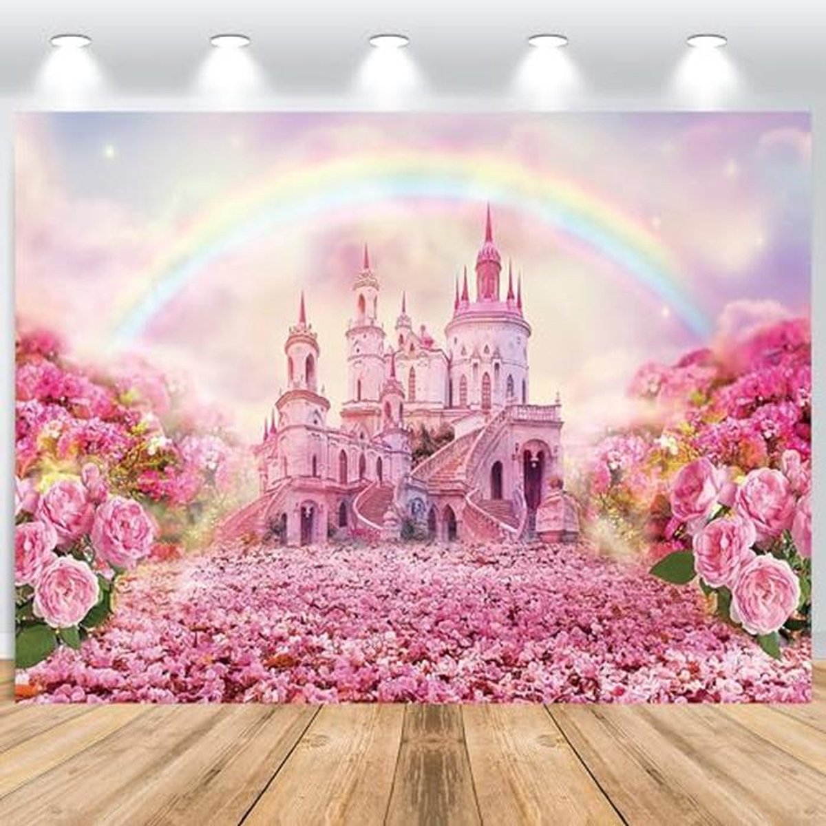 Roze Kasteel Achtergrond 2,2 x 1,5 m voor Feestelijke Fotografie