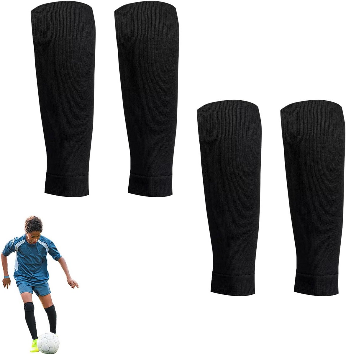 Voetbalsokken voor kinderen - Ademend, Zwart, Elastisch, Scheenbeschermers voor Sport