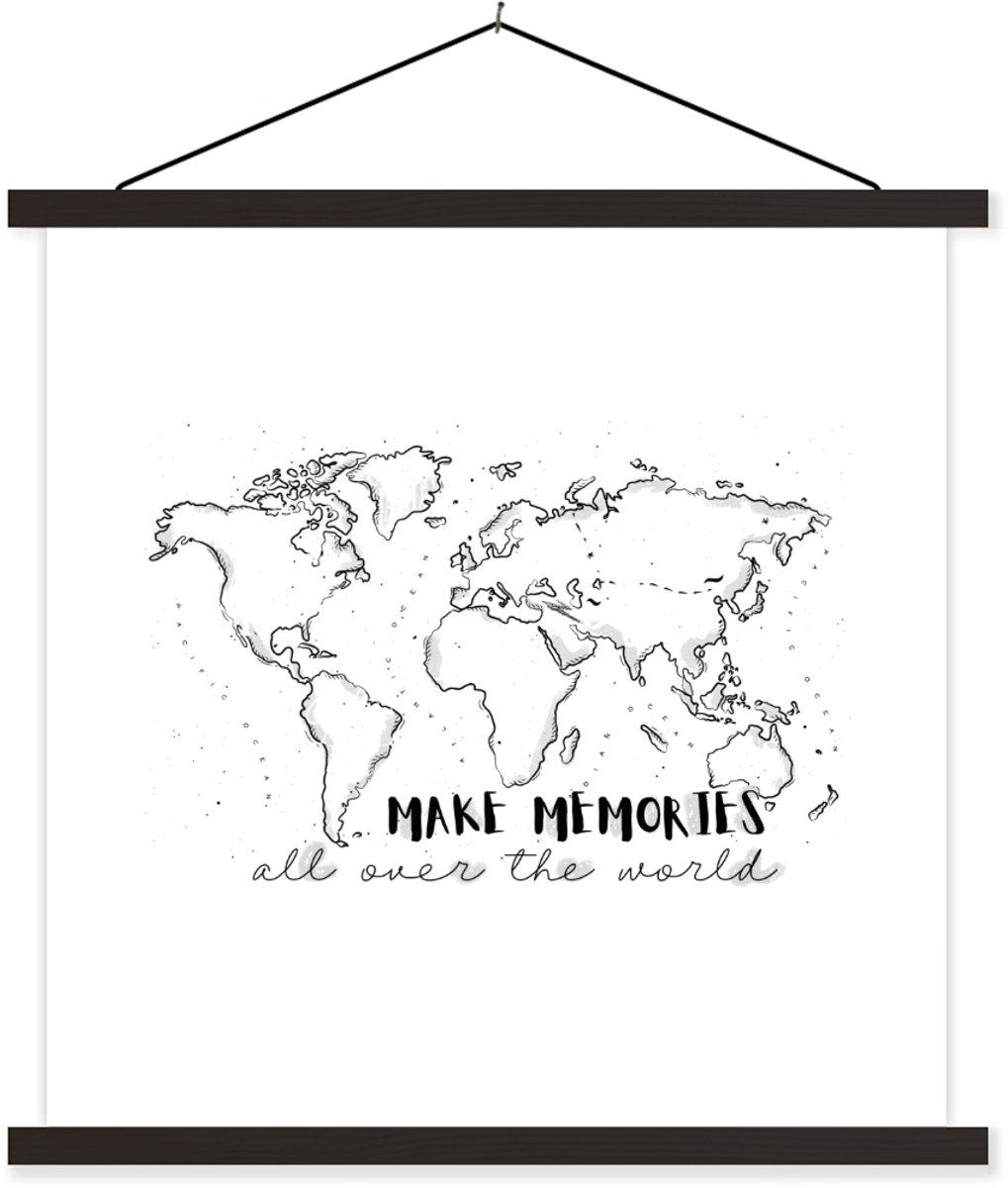 Wanddecoratie - Kaart - Spreuken - Zwart - Wit - Schoolplaat - 90x90 cm - Textielposter - Textiel poster