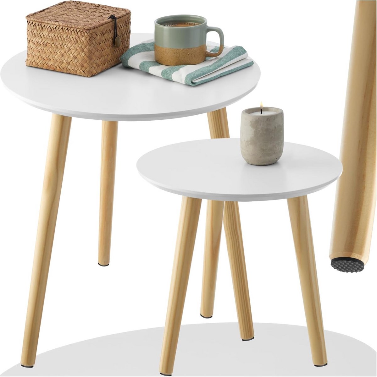 Set van 2 Scandinavische Bijzettafels met Houten Poten - Modern Design voor Woonkamer, Tie