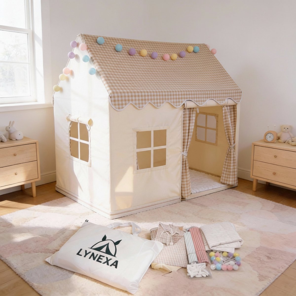 Kinderspeeltent, speeltent voor kinderen met sterrenverlichting, kindertent, prinsessenslot, speeltent, tipitent, kinderspeelhuis voor binnen en buiten, speelgoed, verjaardag, kerstcadeau (roze