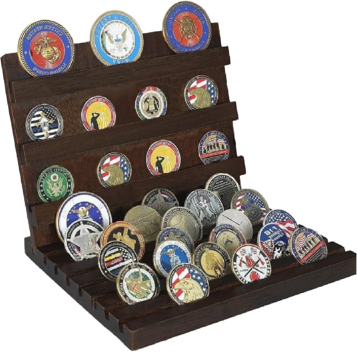 Houten muntenvitrine voor 40-54 munten - Organisator voor herdenkingsmunten en medailles