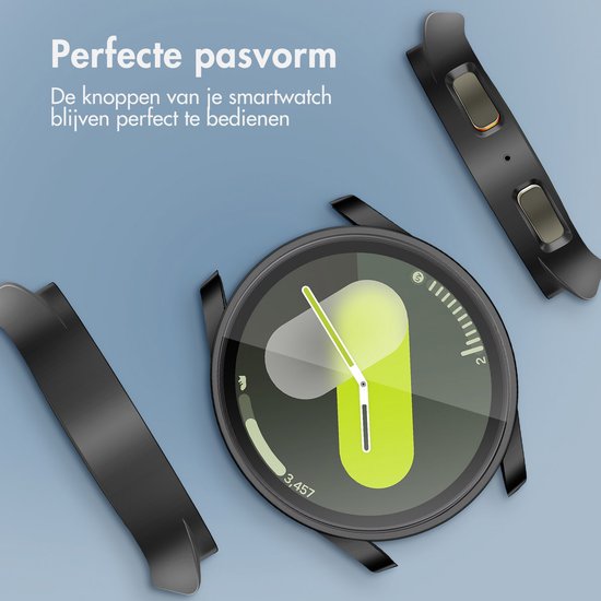 Zwarte smartwatch case met beschermhoesjes die de knoppen perfect bedienen.