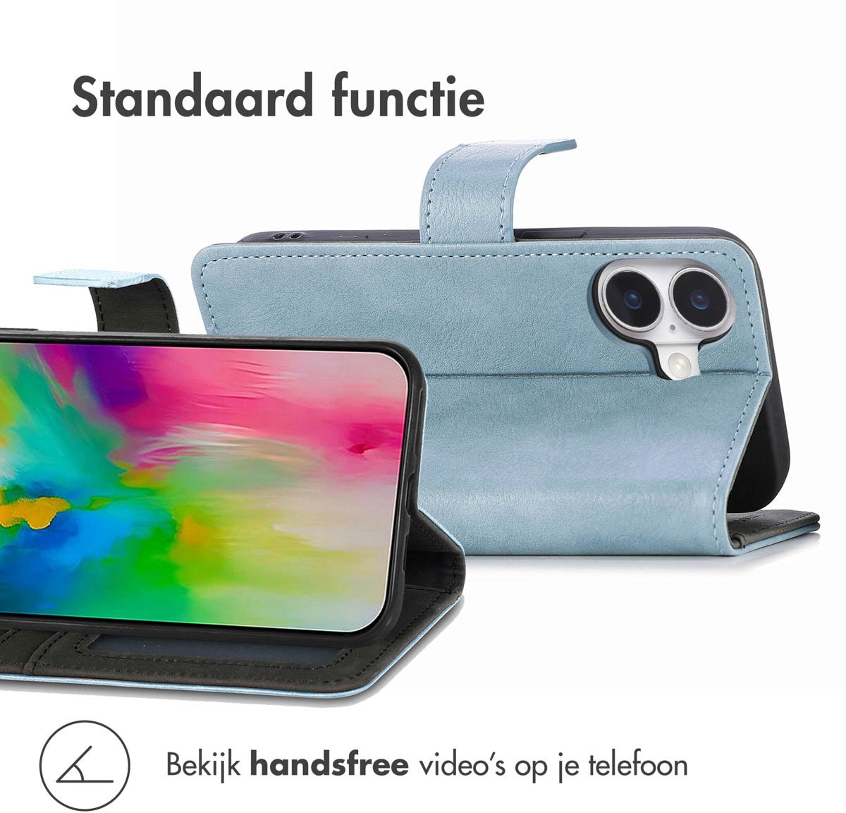 iPhone 16 hoesje bookcase met pasjeshouder, briefgeldvak, standaardfunctie en bescherming, blauw - Afbeelding 3