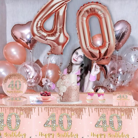 TOPWAYS Rosé gouden 40e verjaardag decoraties papieren servetten, 40 stuks wegwerp papieren verjaardagsservetten tafeldecoratie voor meisje vrouwen haar 40 verjaardagsfeestje (Napkins Verjaardag 40