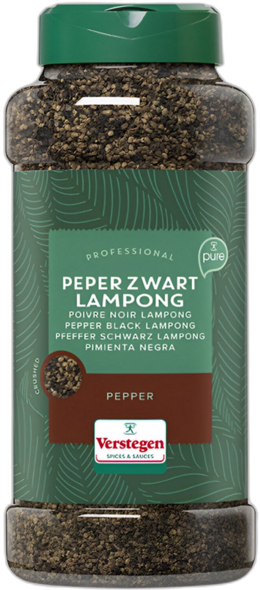 Verstegen - Peper zwart Lampong gestampt - Pure - Strooibus large - Peper & zout - 575g