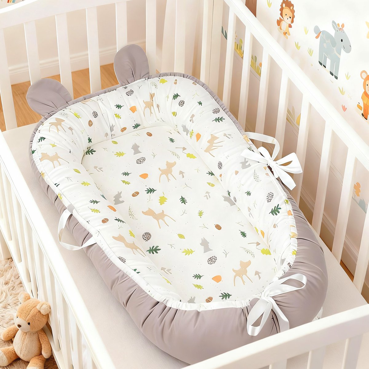 Soontrans Draagbaar Babynestje Voor Pasgeborenen – Katoen, Omkeerbaar, Machinewasbaar, Zacht en Duurzaam, 85 x 50 x 15 cm – Ideaal Als Reisbedje en Voor Babybedjes - Sikaherten