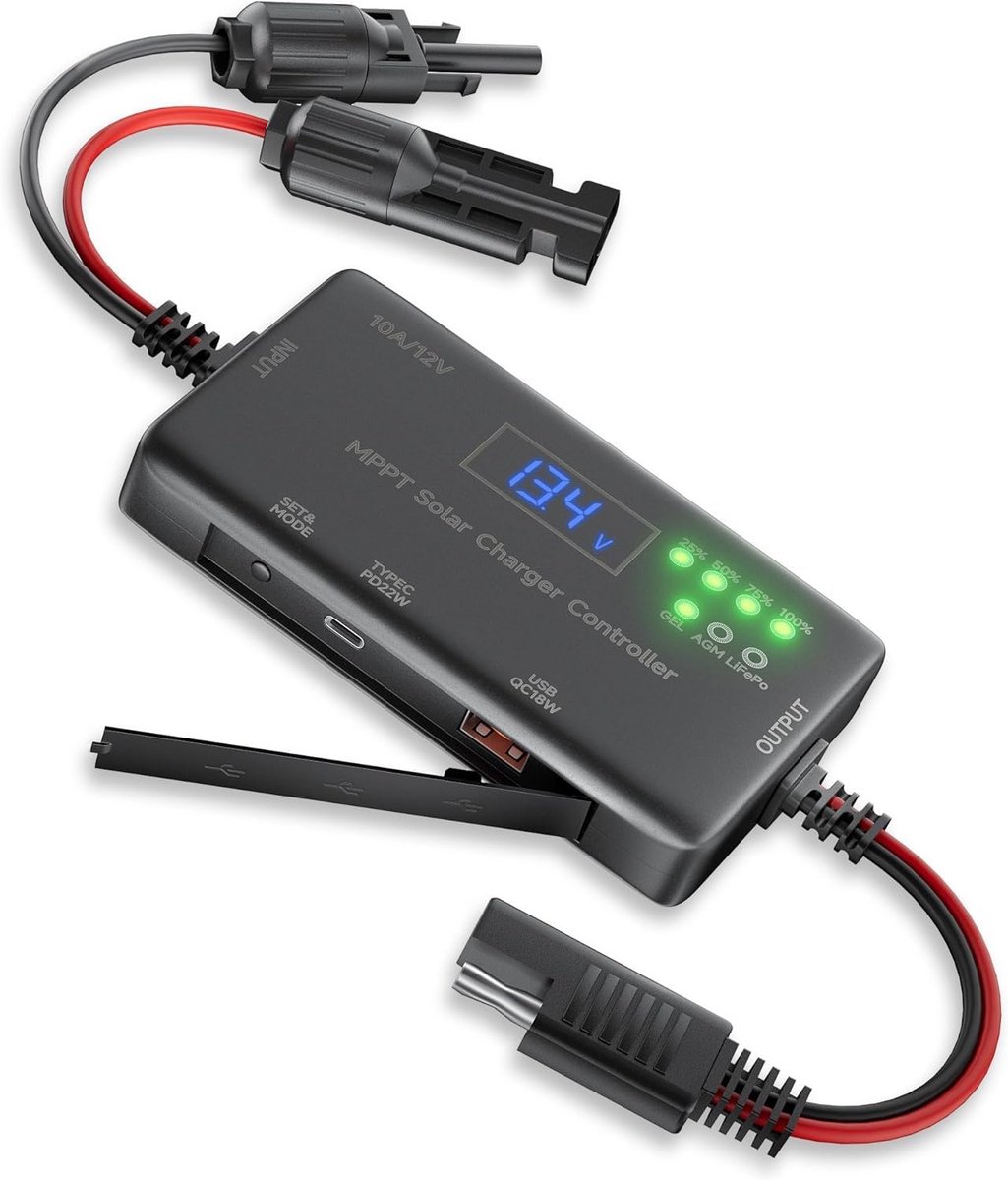 Zonne Laadregelaar - MPPT Controller - Accu Opladen - Real-time Monitoring - 10A 12V - Zwart