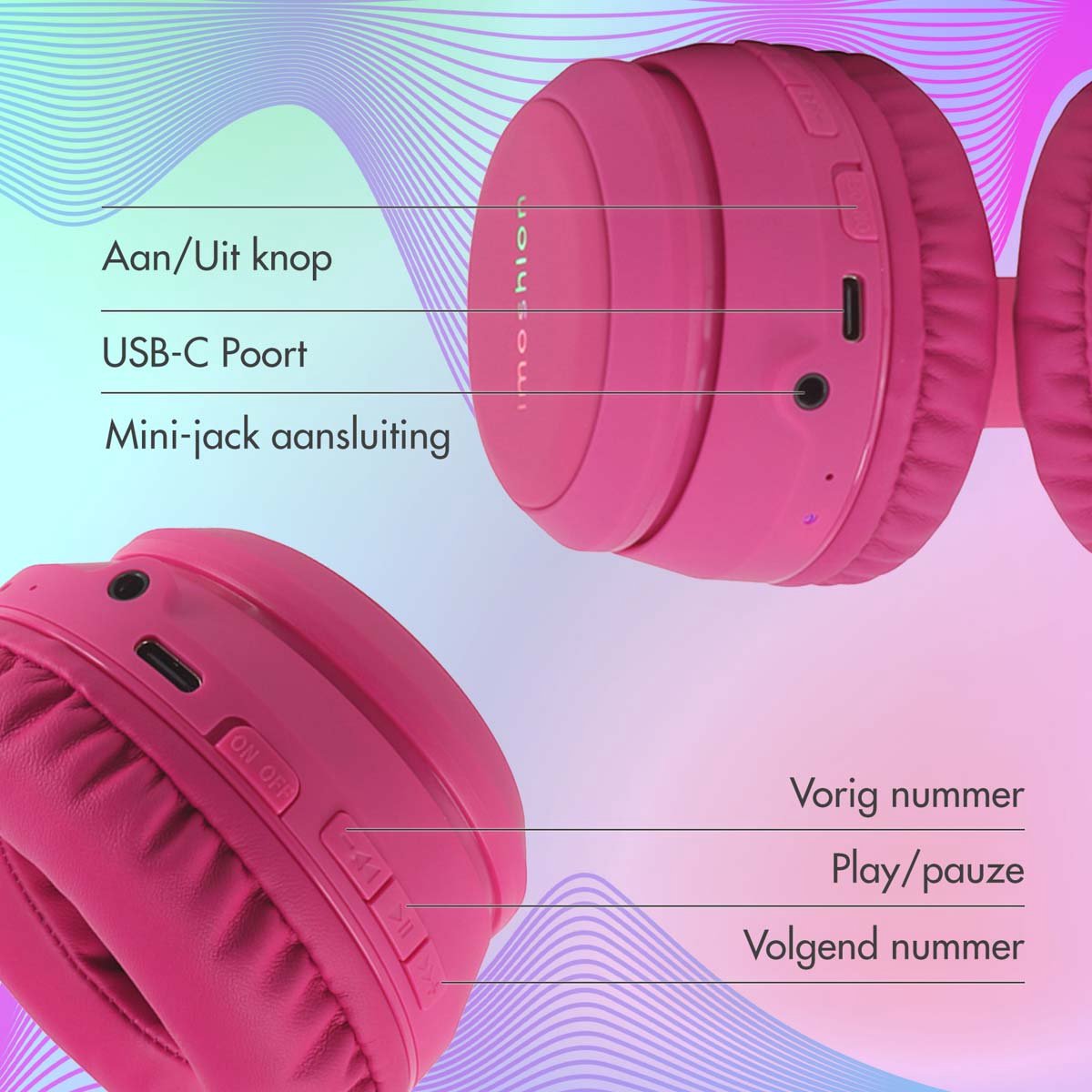 imoshion Kinder Koptelefoon Kattenoortjes - Bluetooth en Decibelbegrenzer - Draadloze Koptelefoon Kinderen — afbeelding 4