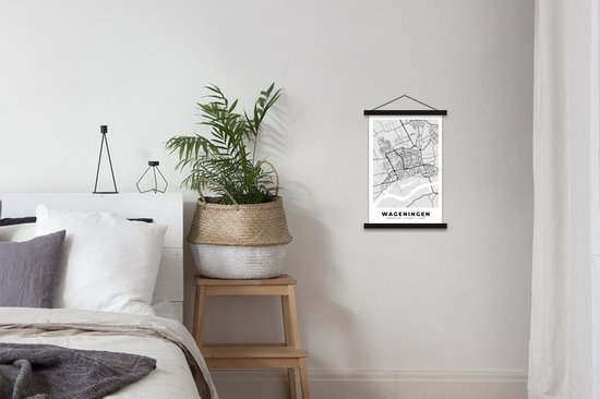 Porte-affiche avec affiche - Affiche scolaire - Plan de la ville - Wageningen - Grijs - Wit - 40x60 cm - Lattes noires