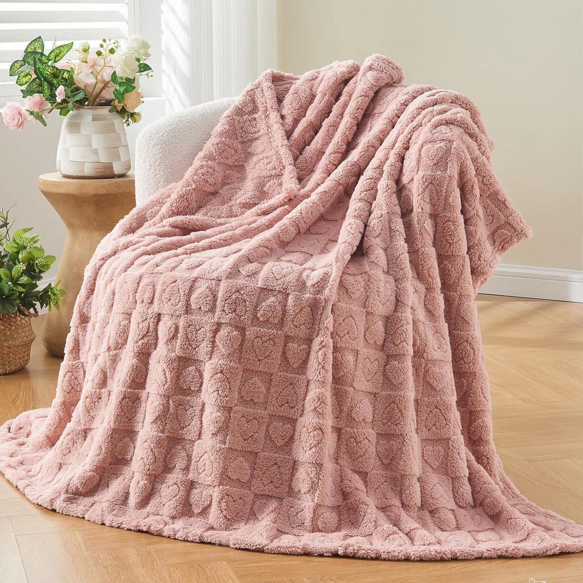 Zachte Fleece Deken voor Moederdag - Cozy Hart Deken in Roze 127 x 178 cm