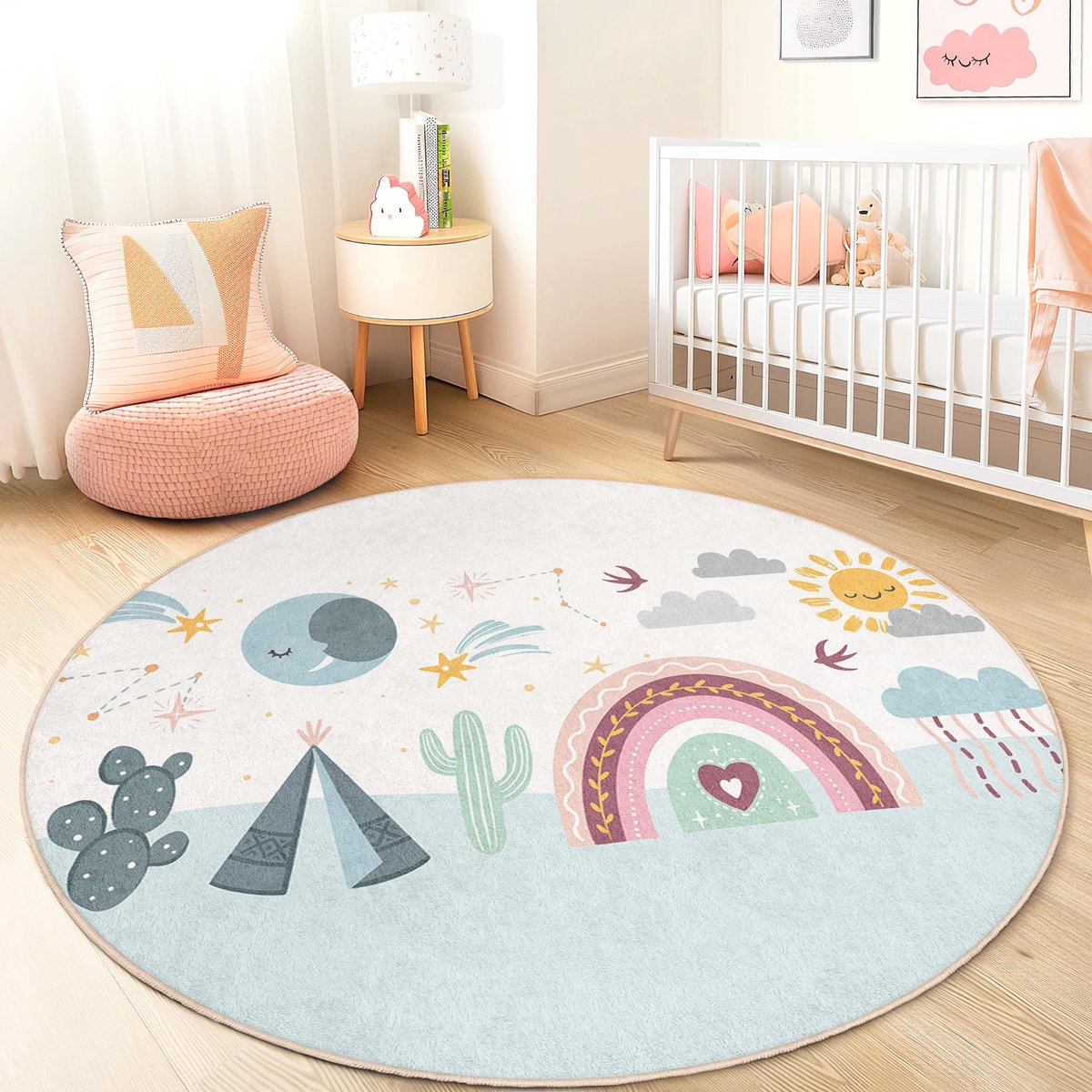 Mila Home - Kindertapijt Rond - Vloerkleed Kinderkamer Tapijt - Speeltapijt - Wasbaar - Antislip - OEKO-TEX Gecertificeerd - 427 3