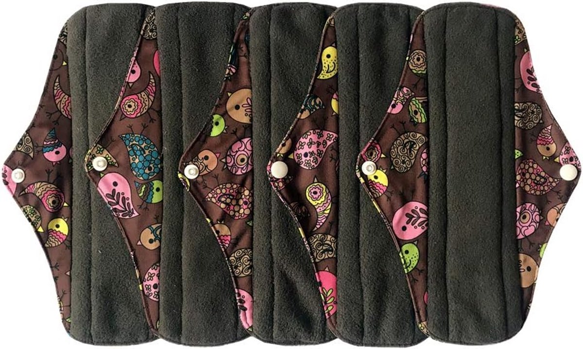 Herbruikbare Maandverbanden - 5 Stuks 10 Inch Houtskool Bamboe Menstruatie Pads