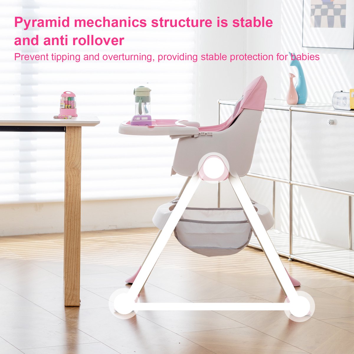 Baby Eetstoel - Kinderstoel - Babytafelstoel - Opvouwbare Eetstoel - Multifunctionele Babystoel Voor Aan Tafel - Dubbele Plaat - Waterdicht - Kinderzetel - Roze – foto 4