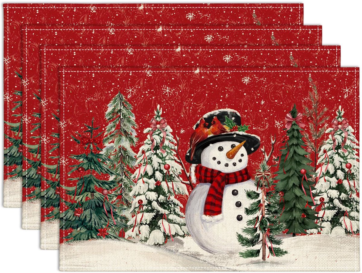 Unyqoos® Set van 4 Wasbare Kerstplacemats voor Feestelijke Tafeldecoratie