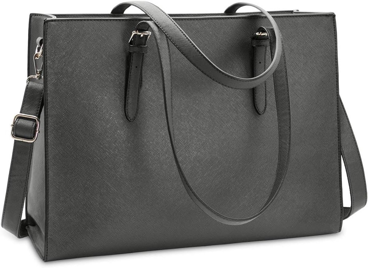 Dames Handtas Shopper - Grote Zwarte leren Schoudertas voor Werk, School en Vrije Tijd - Ideaal voor 15,6 inch Laptops