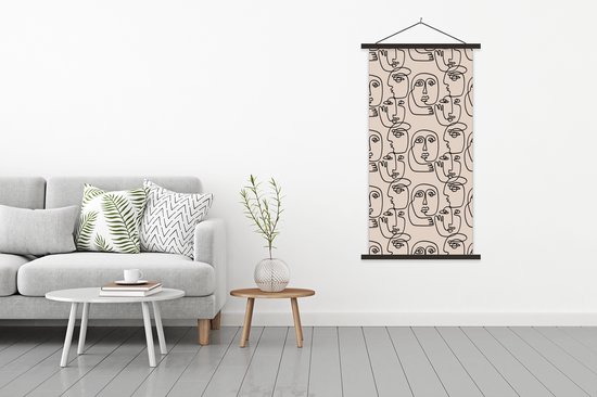 Porte-affiche avec affiche - Affiche scolaire - Motifs - Tête - Dessin au Line - 90x180 cm - Lattes noires
