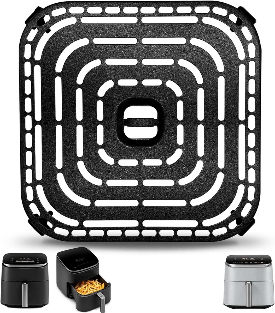 Vierkante Grillplaat voor Airfryer Non-Stick Accessoire met Bumpervoetjes Vaatwasserbestendig