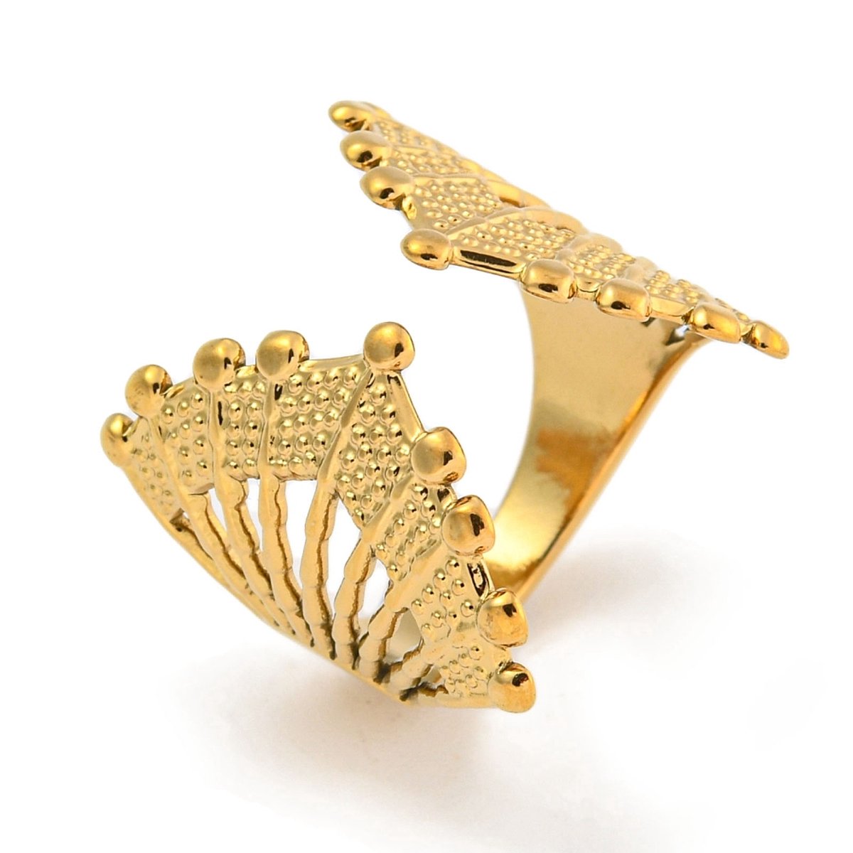 Ring stainless steel open ring bohemian, one size ring, goudkleurig, 100% waterproof, verstelbare ring, cadeau