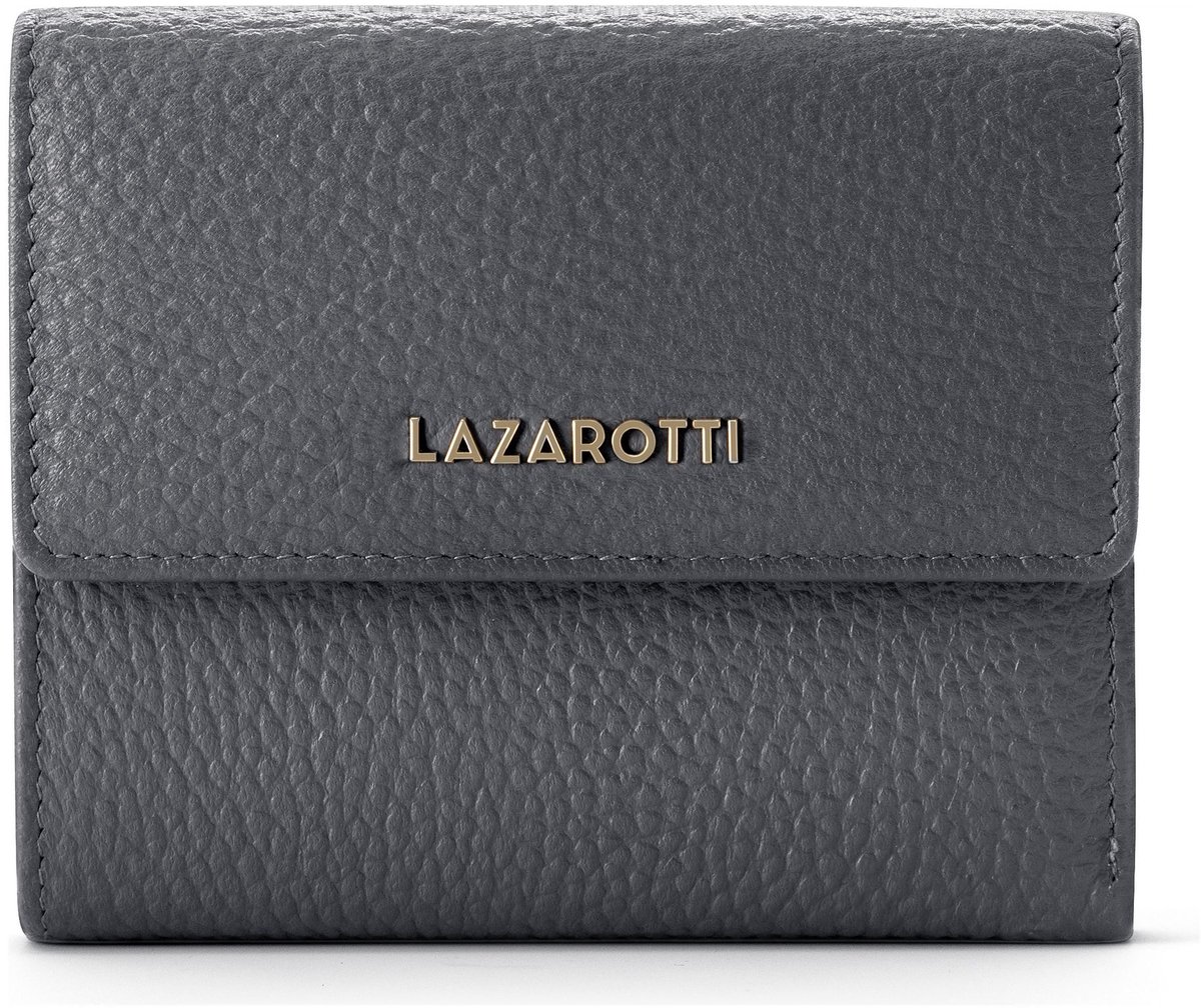 Lazarotti Leren Portemonnee Bologna Leather Wallet With 8 Card Slots Grey Grijs