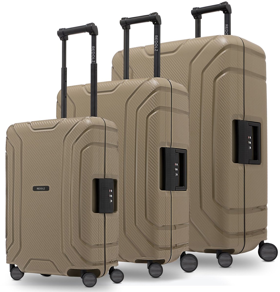 Redolz Essentials 15 4-wiel kofferset 3-delig met driepuntsluiting - Harde bagage - TSA slot - cool beige