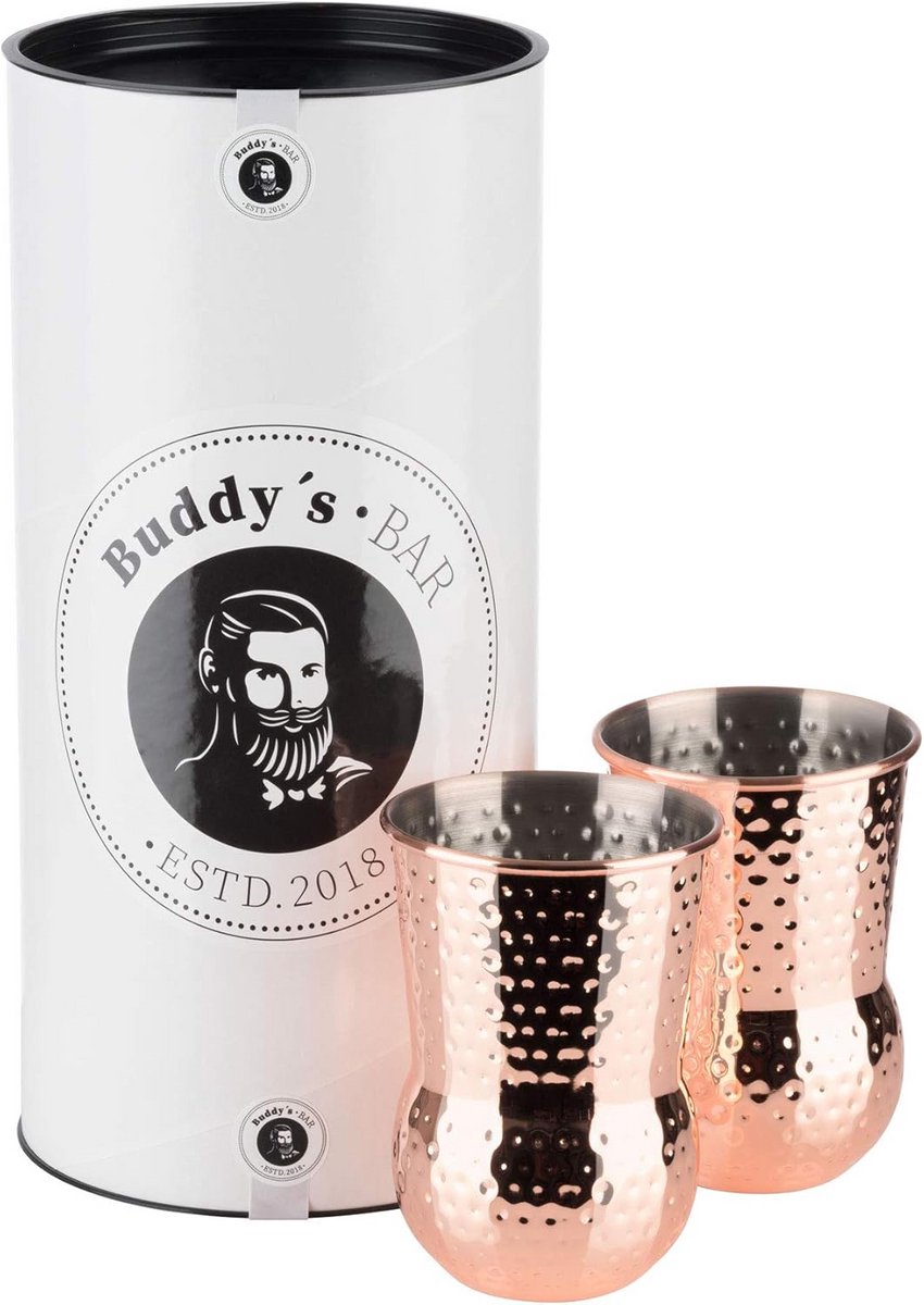 Set van 2 Cocktailmokken RVS 400ml - Hamerpatroon - Voedselveilig & Geschenkkoffer