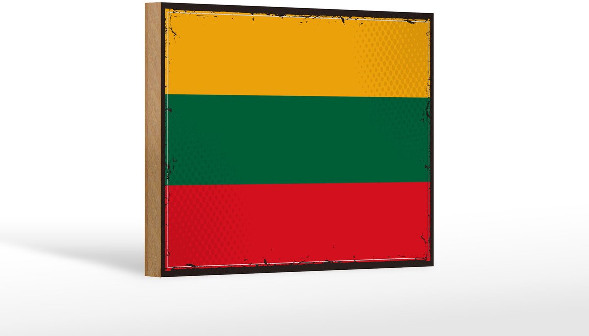 Femer Holzschild Flagge Litauens 18x12cm Retro Flag of Lithuania Dekoration Geel