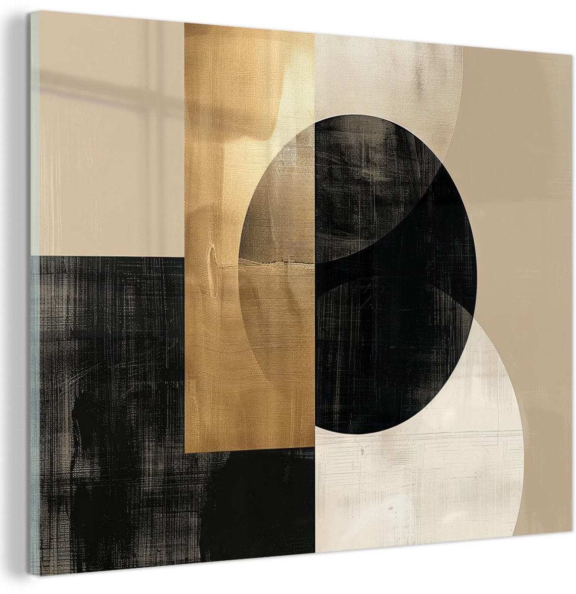 Unyqoos Moderne wanddecoratie op glas met abstracte kunst in goud en zwart